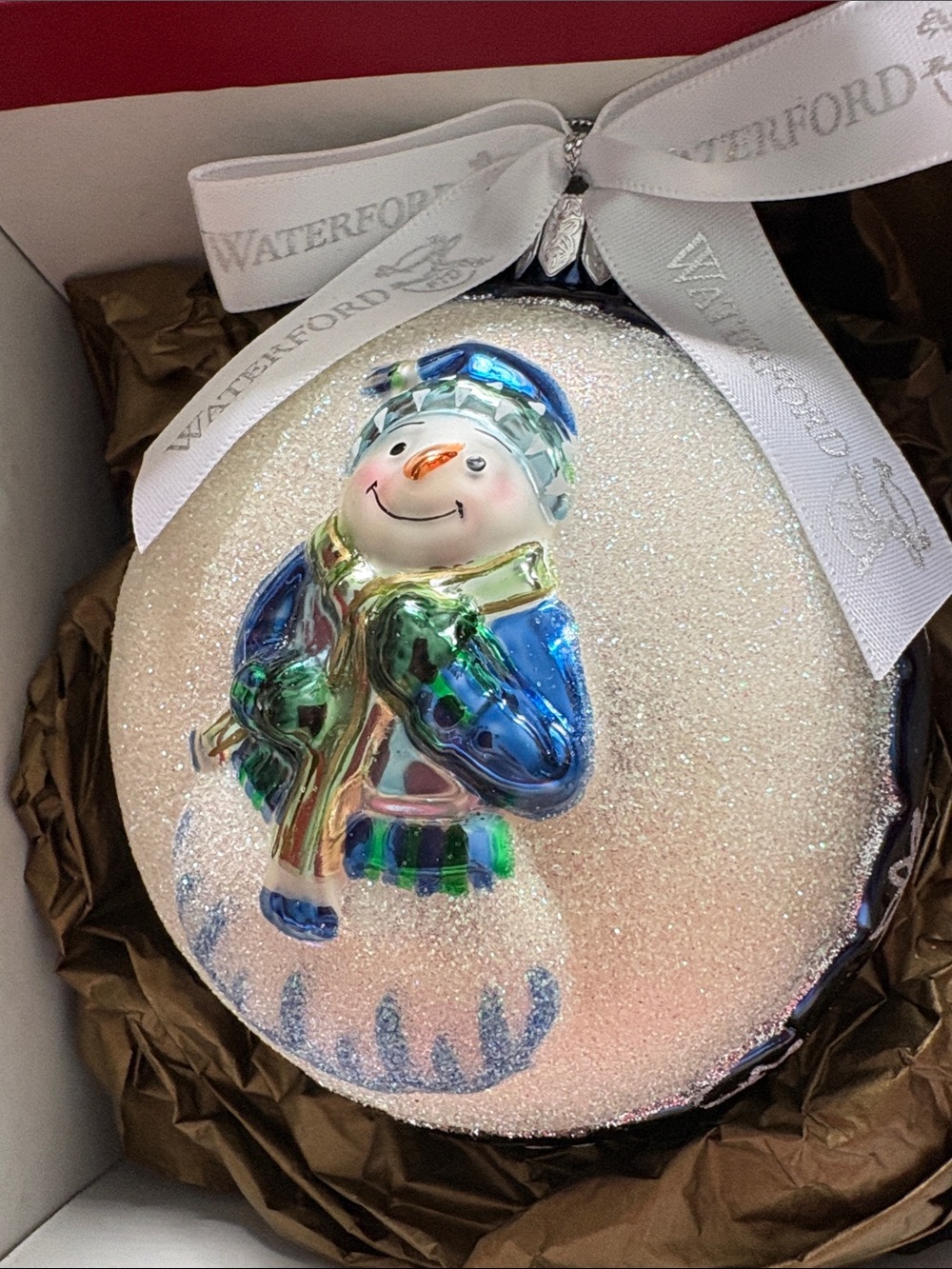 Waterford Sparkling Snowman Ornament with Blue and Green Accents